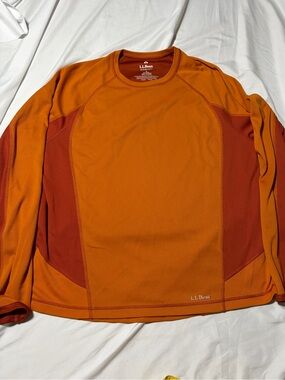 L.L. Bean Men’s Midweight Pullover Orange Red Side Panels  Large